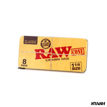 Load image into Gallery viewer, RAW Classic Pre Rolled Cones 1 1/4 8’s with Tin Case
